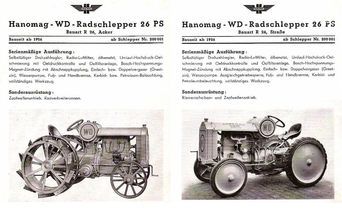 Beschreibung des Hanomag WD 26 für den Acker- und Straßeneinsatz als Zugmaschine